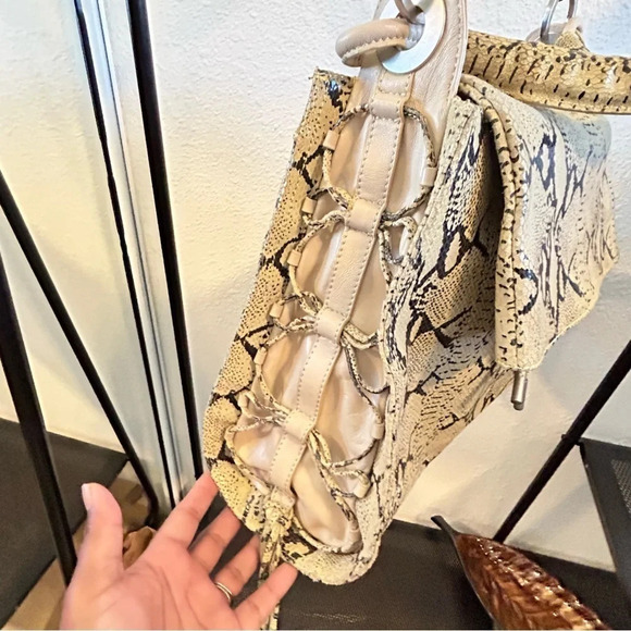 6126 Tan Snake Print Convertible Satchel Handbag Crossbody - Picture 2 of 11